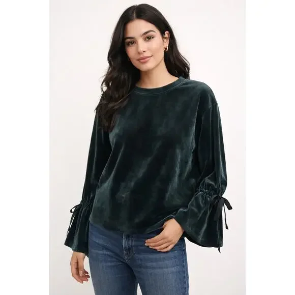 Philosophy Velveteen Bell Sleeve Top Womens Medium Green Soft Whimsigoth Fairy - Picture 9 of 9